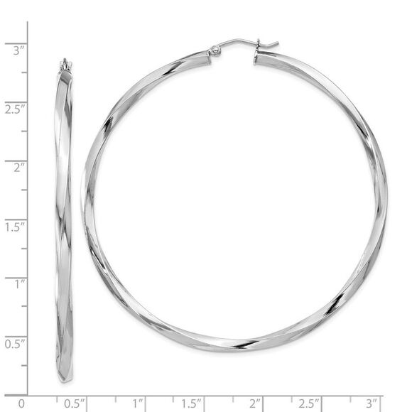 3mm, Sterling Silver, Twisted Round Hoop Earrings, 65mm Dia.(2 1/2 In)